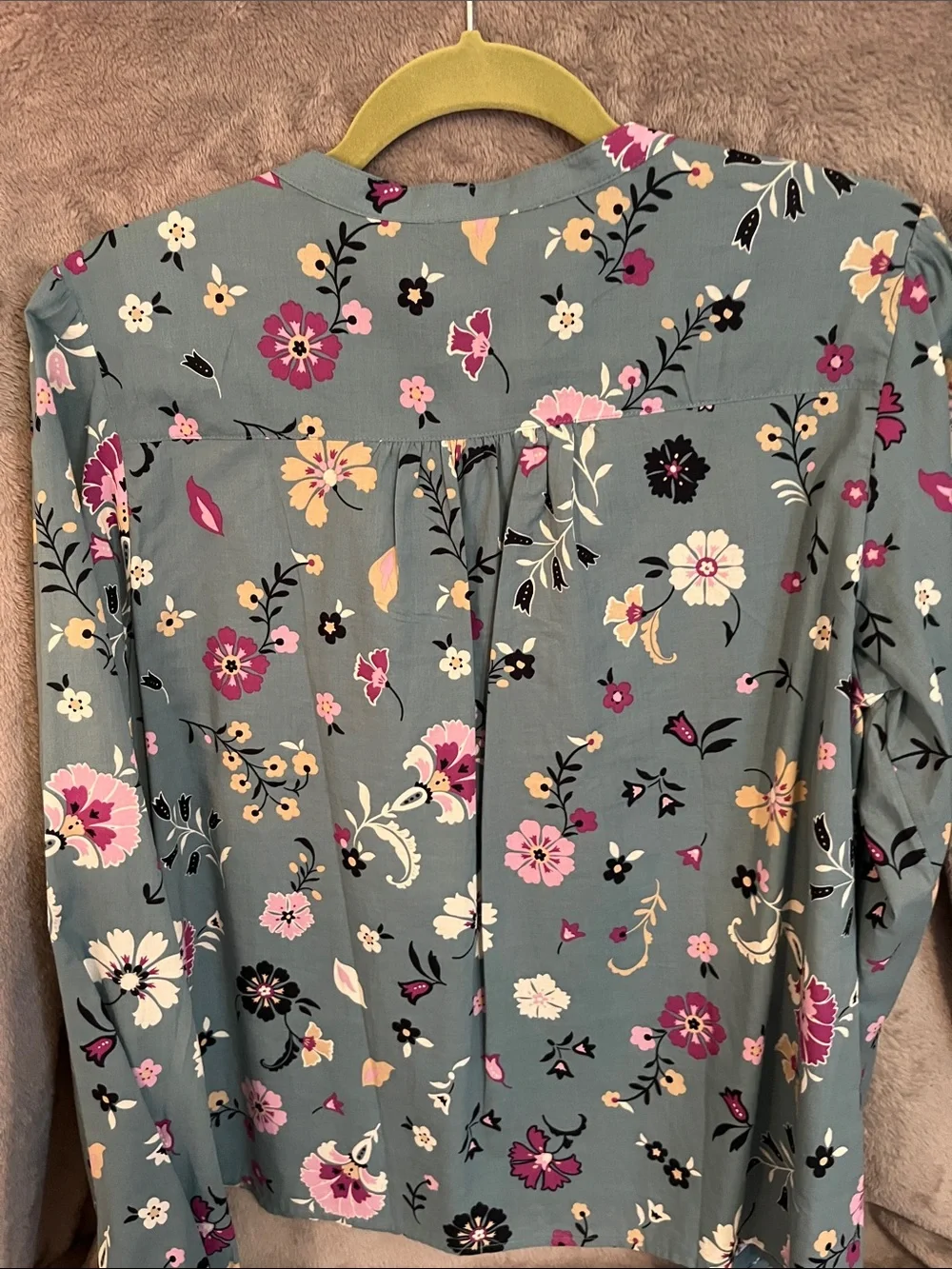 Ann Taylor Teal Floral Long-Sleeve Button Blouse - Picture 2 of 5